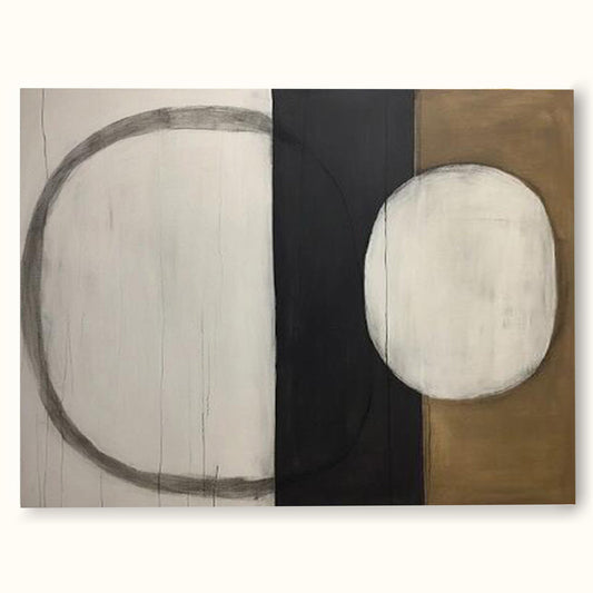 Contemporary Geometric Oil Painting with Abstract Circle and Line Design