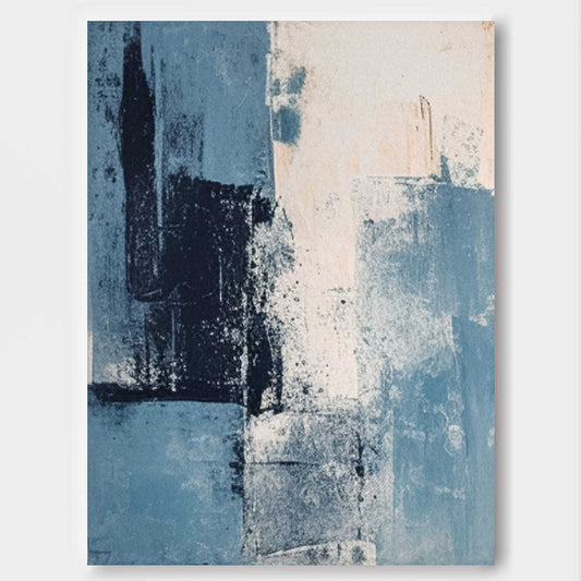 Calming Blue Abstract Oil Painting for Modern Home Decor