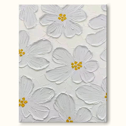 Elegant White Floral Oil Painting for Minimalist Home Decor