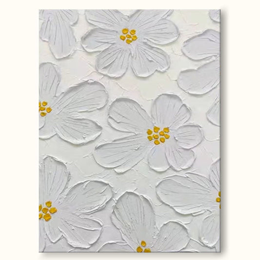 Elegant White Floral Oil Painting for Minimalist Home Decor