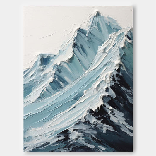 Majestic Mountain Waves Oil Painting for Coastal and Nature Enthusiasts