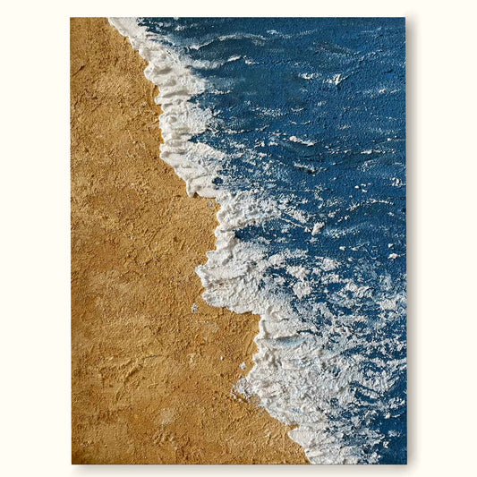 Serene Ocean Waves and Sandy Beach Oil Painting for Coastal Decor