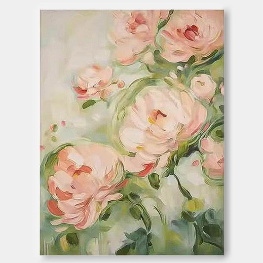 Elegant Pink Peony Oil Painting for Floral Wall Art Decor
