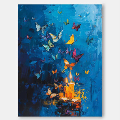 Vibrant Butterfly and Candle Abstract Oil Painting for Brightening Spaces