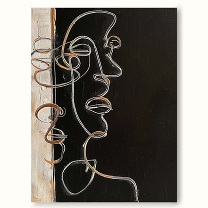 Modern Minimalist Abstract Line Art Portrait Oil Painting for Contemporary Decor