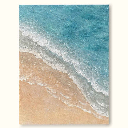 Serene Minimalist Beach Oil Painting with Calm Ocean Waves