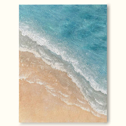 Serene Minimalist Beach Oil Painting with Calm Ocean Waves