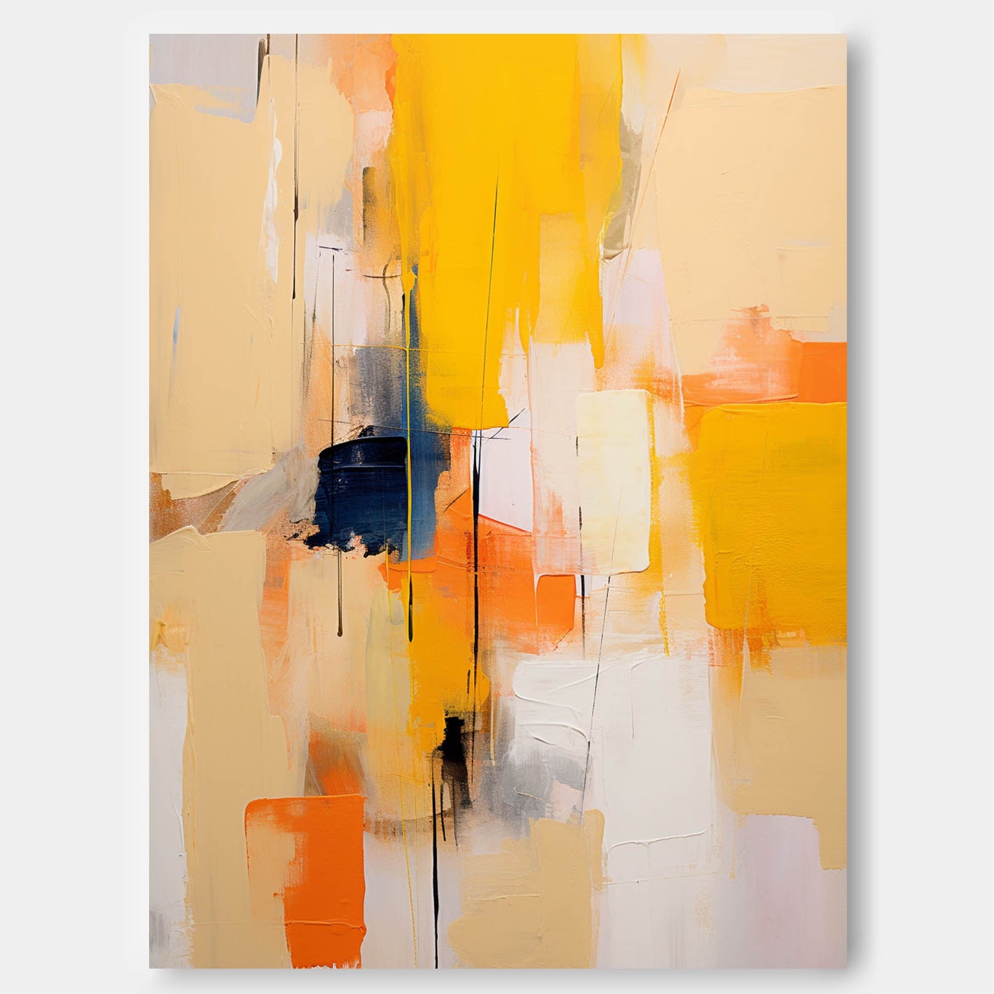 Vibrant Abstract Oil Painting in Yellow and Orange for Modern Home Decor