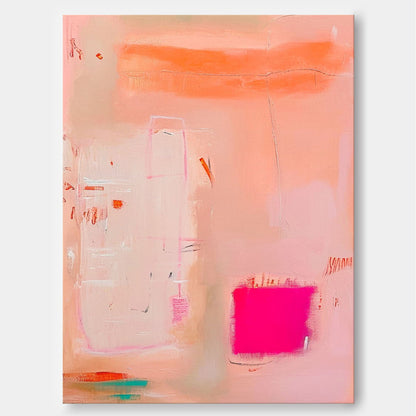 Vibrant Abstract Oil Painting with Pink and Peach Tones for Modern Decor