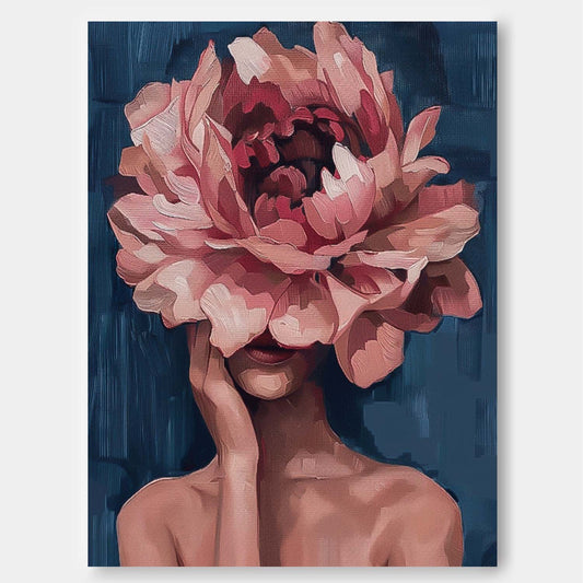 Floral Fantasy: Elegant Oil Painting of Woman with Flower Face