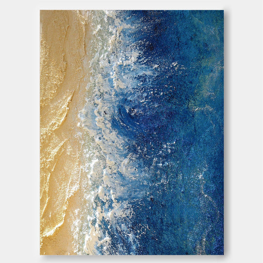 Serene Beach Waves Oil Painting for Coastal Home Decor