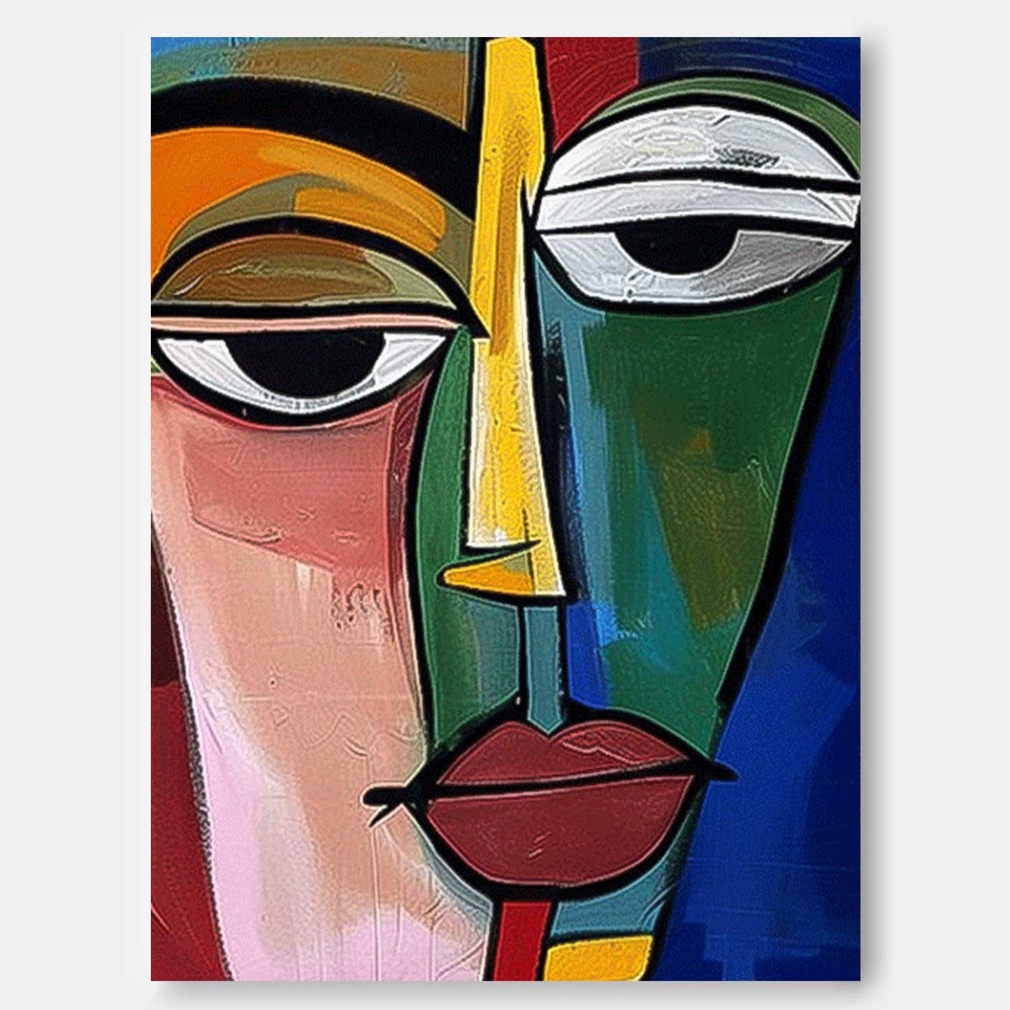 Abstract Face Oil Painting - Colorful Modern Wall Art for Home Decor