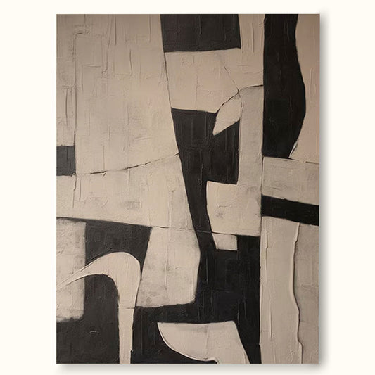 Elegant Black and White Minimalist Abstract Oil Painting for Modern Decor