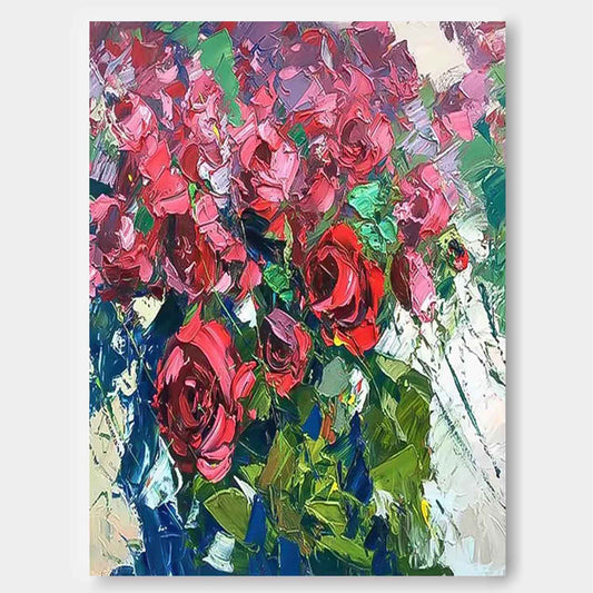 Vibrant Floral Oil Painting of Roses for Elegant Home Decor