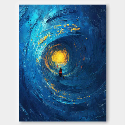 Serene Ocean Swirl with Vibrant Sunlight and Kayak Canvas Artwork