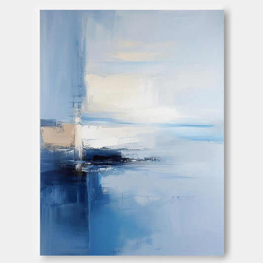 Serene Abstract Oil Painting in Tranquil Blue Tones for Modern Home Decor