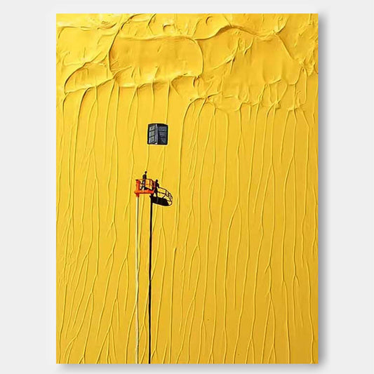 Vibrant Yellow Minimalist Oil Painting with Unique Texture and Artistic Detail