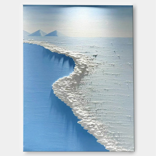 Tranquil Ocean Shoreline Oil Painting for Beach Decor and Coastal Art Enthusiasts