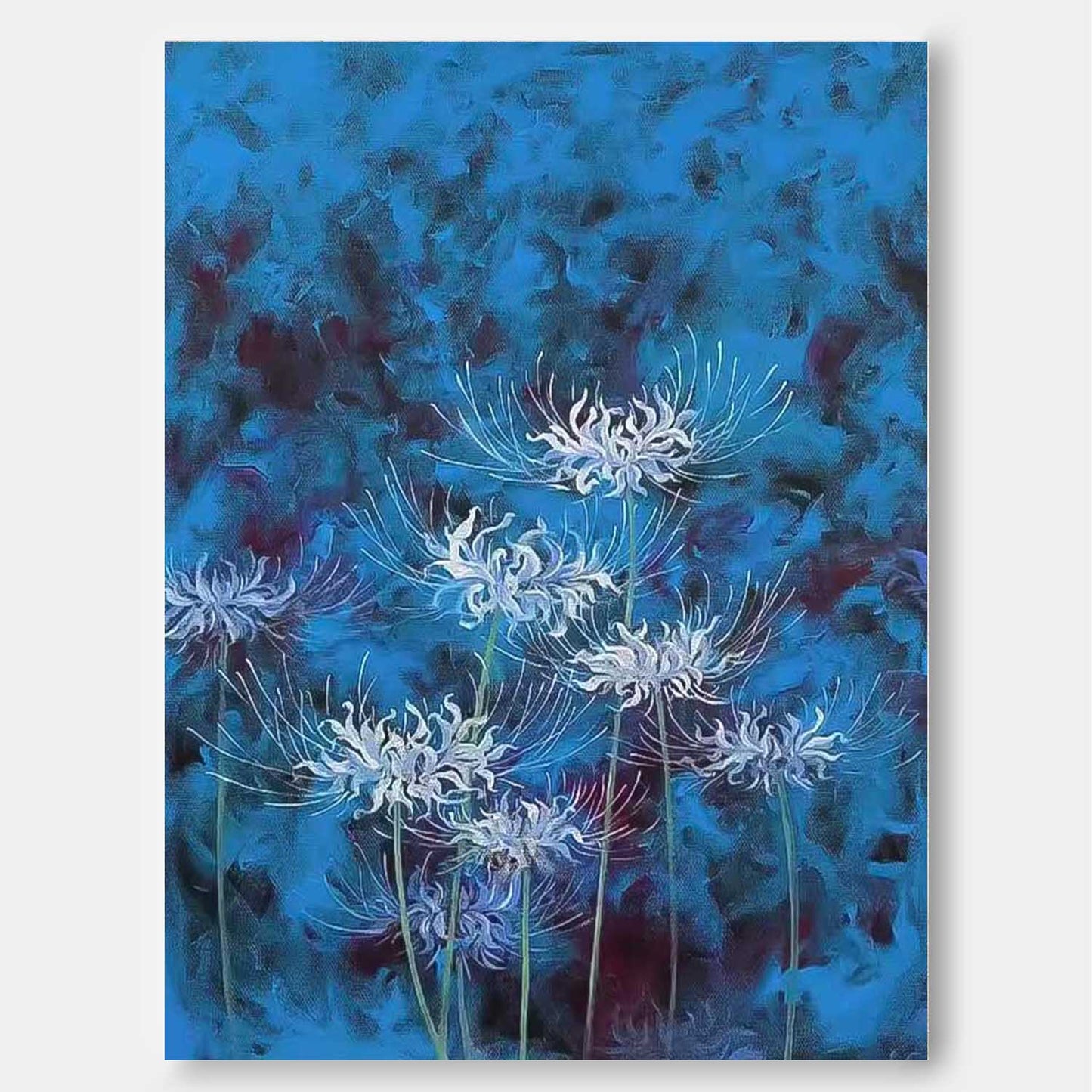 Vibrant Blue Floral Oil Painting for Elegant Home Decor