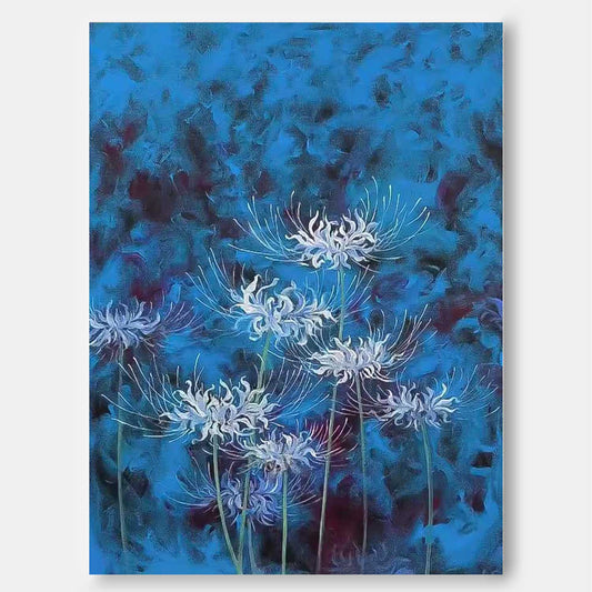 Vibrant Blue Floral Oil Painting for Elegant Home Decor