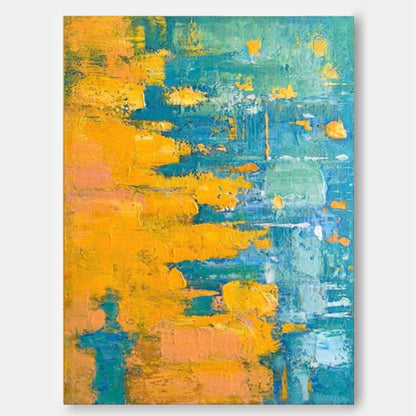 Vibrant Abstract Oil Painting in Blue and Orange for Modern Home Decor