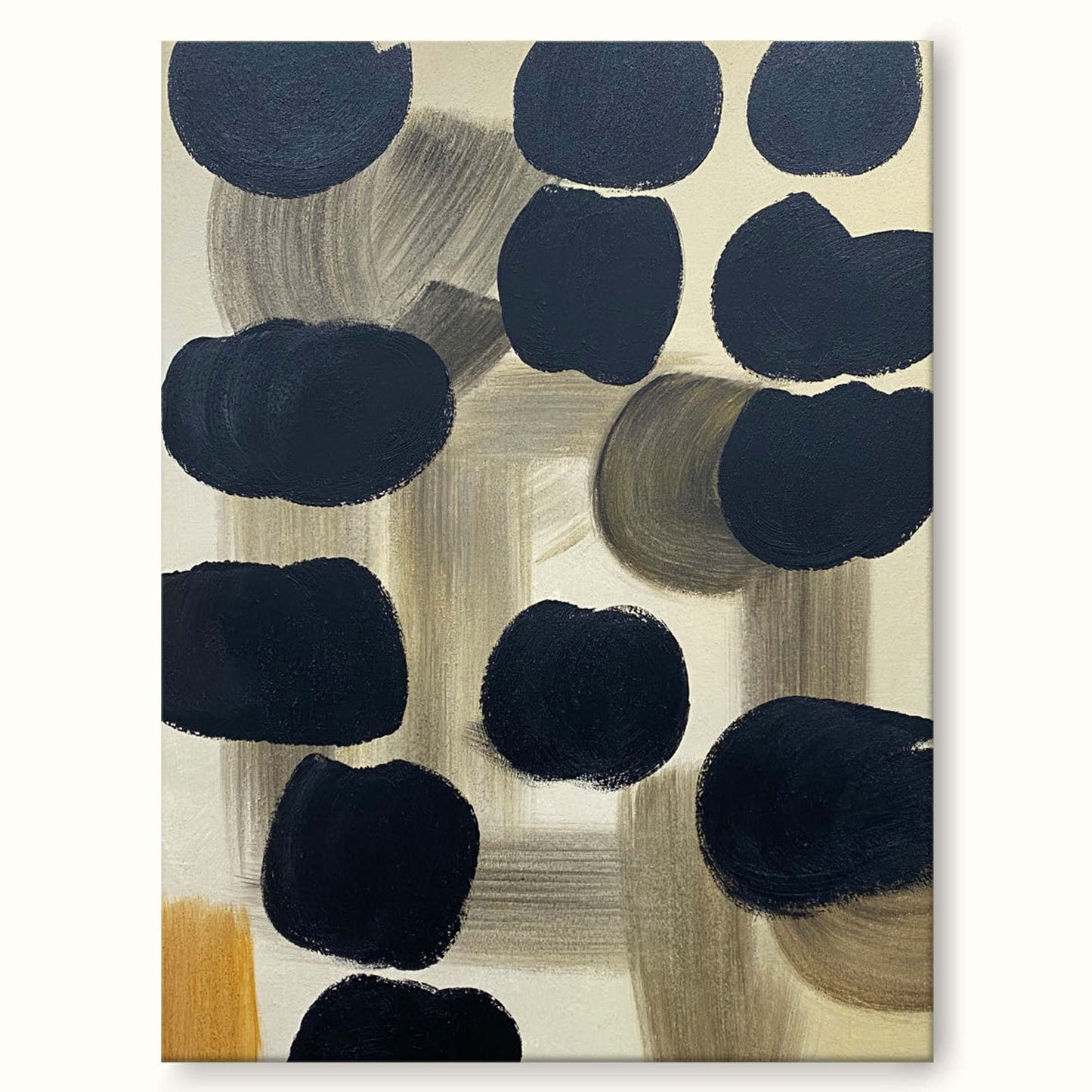 Contemporary Black and Beige Geometric Abstract Oil Painting for Modern Decor