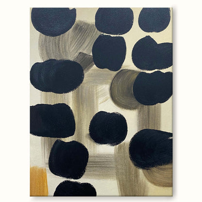 Contemporary Black and Beige Geometric Abstract Oil Painting for Modern Decor