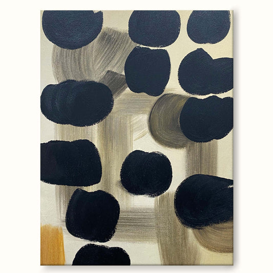 Contemporary Black and Beige Geometric Abstract Oil Painting for Modern Decor