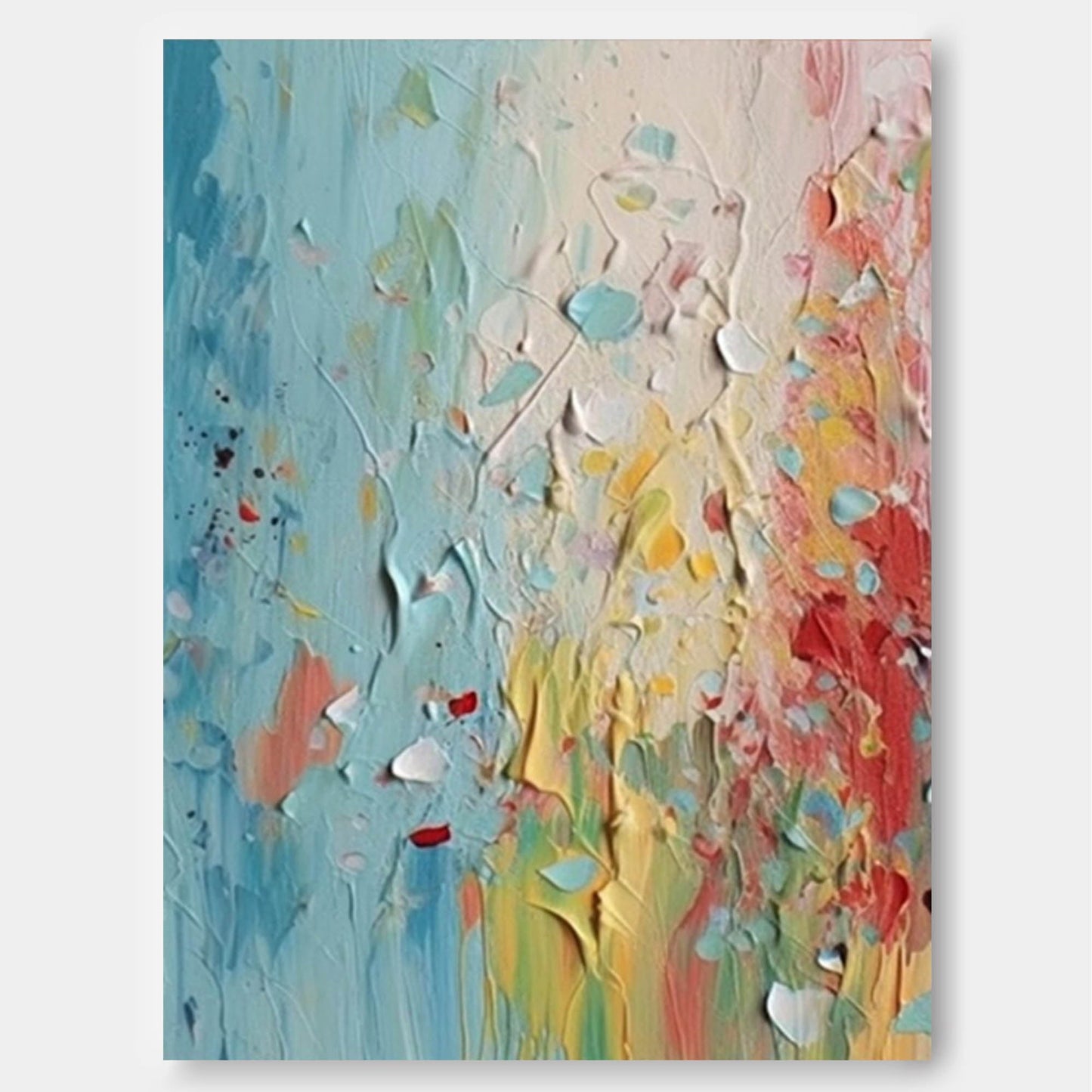 Vibrant Abstract Oil Painting with Textured Layers and Soft Color Palette