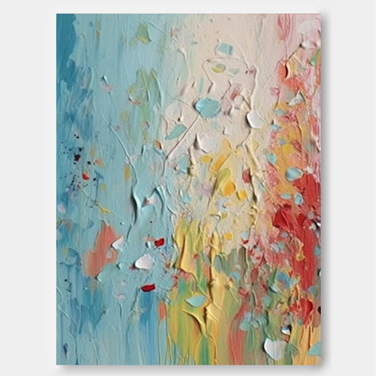 Vibrant Abstract Oil Painting with Textured Layers and Soft Color Palette