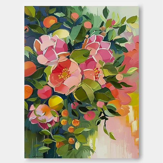 Vibrant Floral Oil Painting for Home Decor and Art Lovers