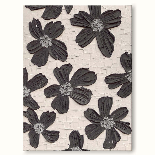 Elegant Black and White Floral Oil Painting for Modern Home Decor