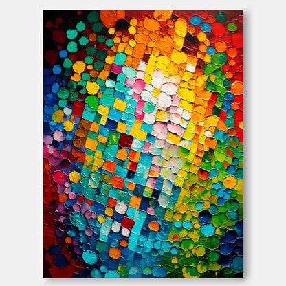 Vibrant Abstract Oil Painting with Colorful Mosaic Texture for Modern Home Decor