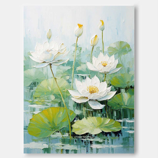 Lotus Blossom Oil Painting on Canvas - Tranquil Floral Art for Home Decor