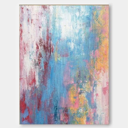 Vibrant Abstract Oil Painting in Blue and Pink for Modern Home Decor