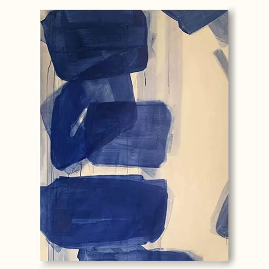 Elegant Minimalist Geometric Blue Oil Painting for Modern Home Decor