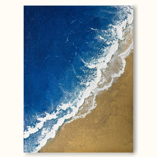 Seaside Serenity: Elegant Minimalist Ocean and Beach Oil Painting for Coastal Decor