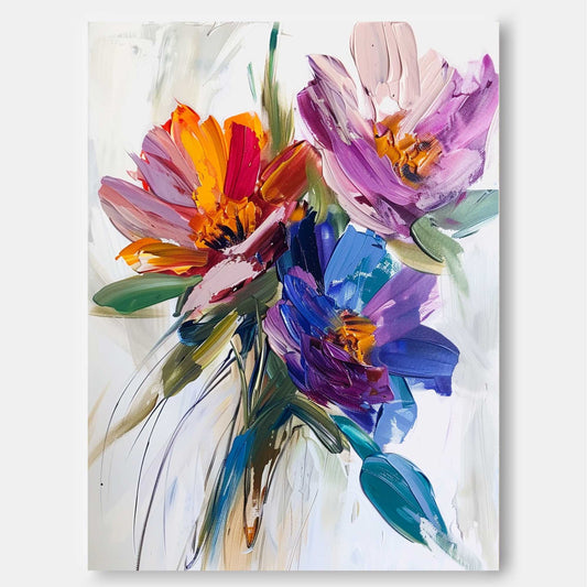 Vibrant Flower Bouquet Oil Painting for Home Decoration and Wall Art