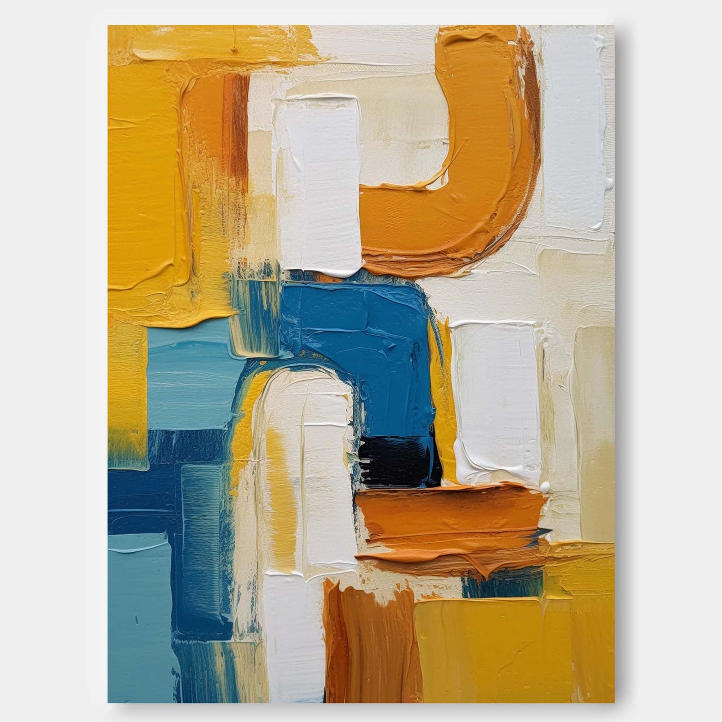 Vibrant Abstract Oil Painting with Dynamic Color Blocks for Modern Decor