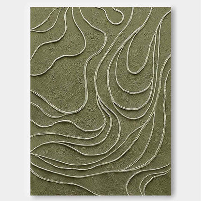 Abstract Green Textured Oil Painting for Modern Minimalist Home Decor