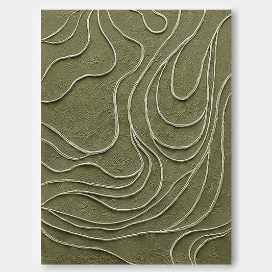 Abstract Green Textured Oil Painting for Modern Minimalist Home Decor