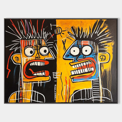 Vibrant Modern Abstract Duo Faces Oil Painting for Contemporary Home Decor