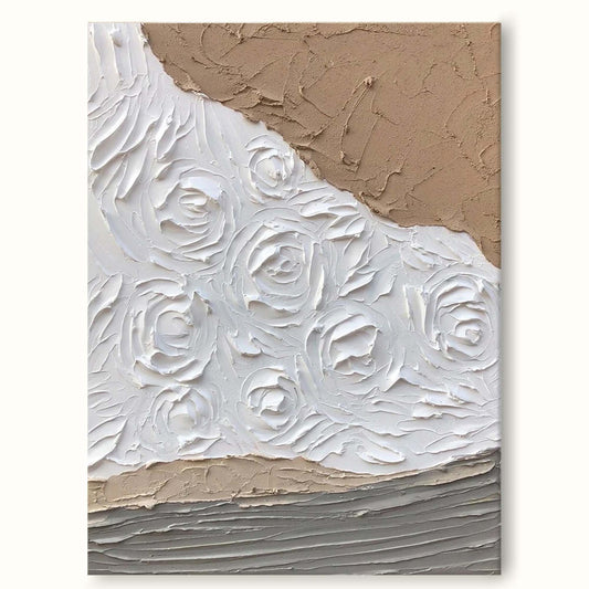 Elegant White Rose Oil Painting in Minimalist Style for Modern Decor