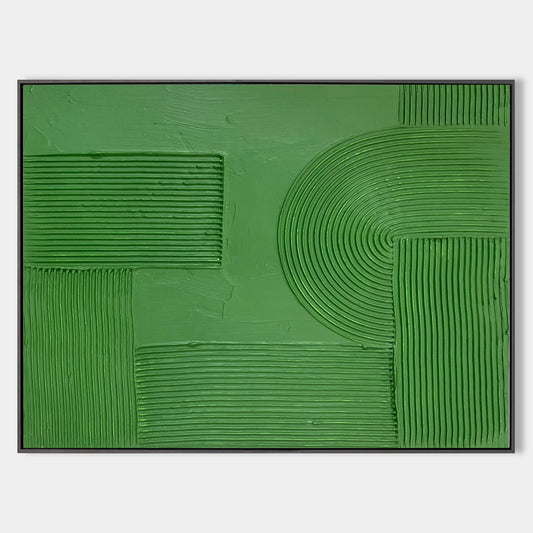 Abstract Green Oil Painting with Textured Minimalist Design for Modern Decor