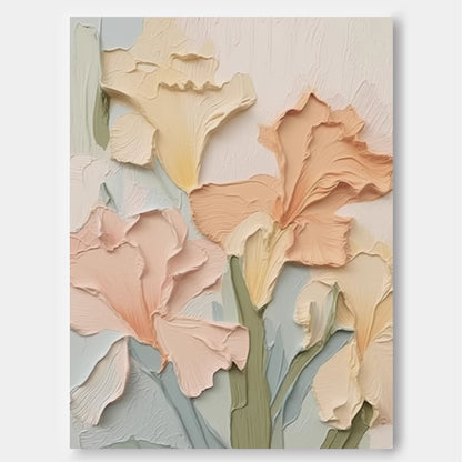 Pastel Floral Oil Painting - Elegant Flower Canvas Art for Home Decor
