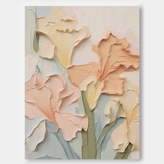 Pastel Floral Oil Painting - Elegant Flower Canvas Art for Home Decor