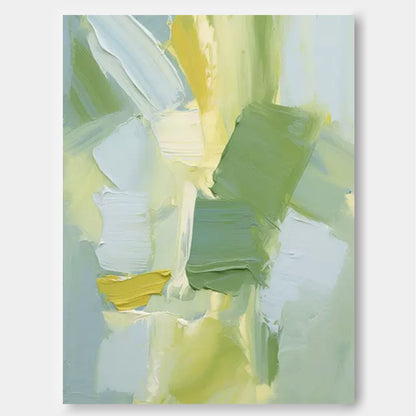 Serene Abstract Oil Painting in Soft Green and Yellow Hues for Modern Decor