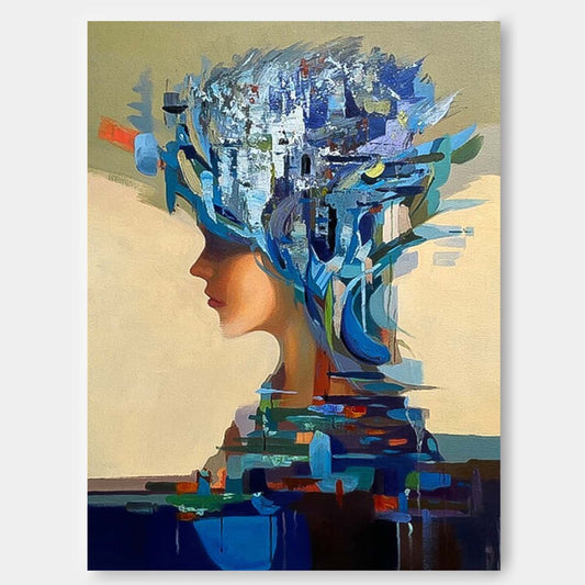Abstract Woman's Profile Oil Painting with Vibrant Colors and Artistic Flair