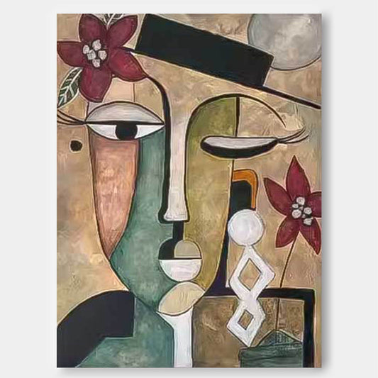 Abstract Floral Face Oil Painting for Modern Home Decor and Art Lovers