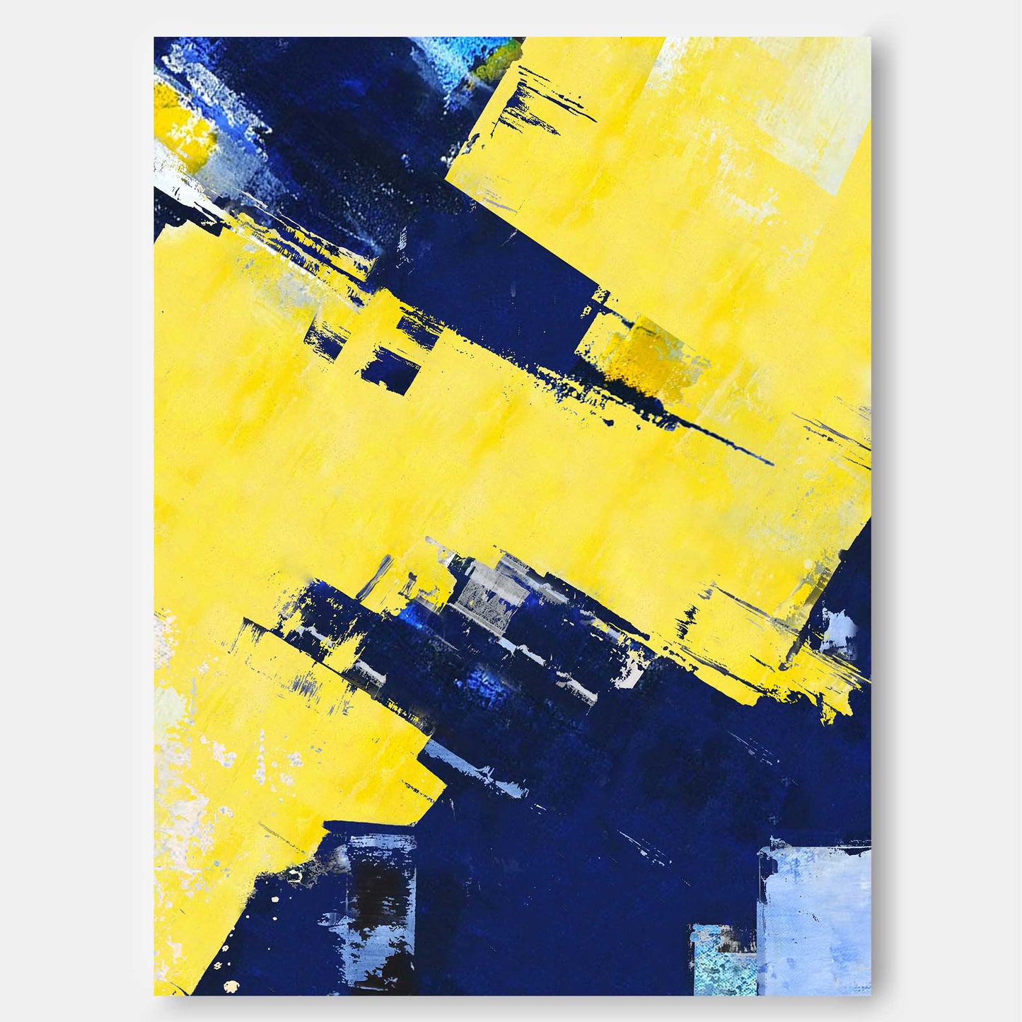 Vibrant Blue and Yellow Abstract Oil Painting for Modern Home Decor